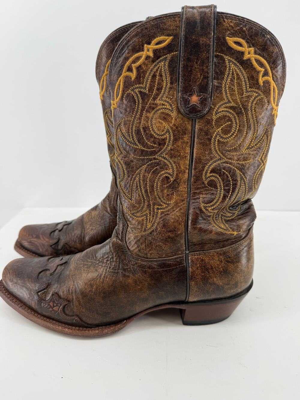 Tony Lama 6004 Brown Leather Tooled Square Toe Western Cowboy Boots Womens 9 B